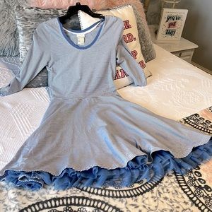 Matilda Jane Fit and Flare Ruffle Hem Blue Knit Dress Scoop Neck Women S